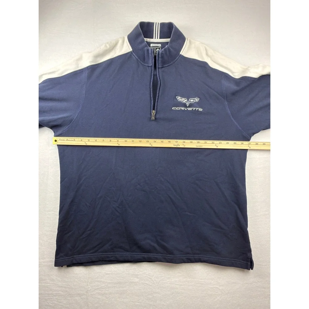 Vtg Adidas Corvette Mens 2XL Navy Blue 1/4 Zip Pullover Sweatshirt